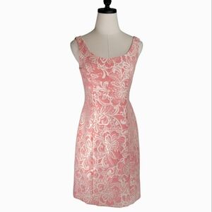 Catherine Kelly Sheath Dress Coral Cream Jacquard Events Wedding Party Coctails